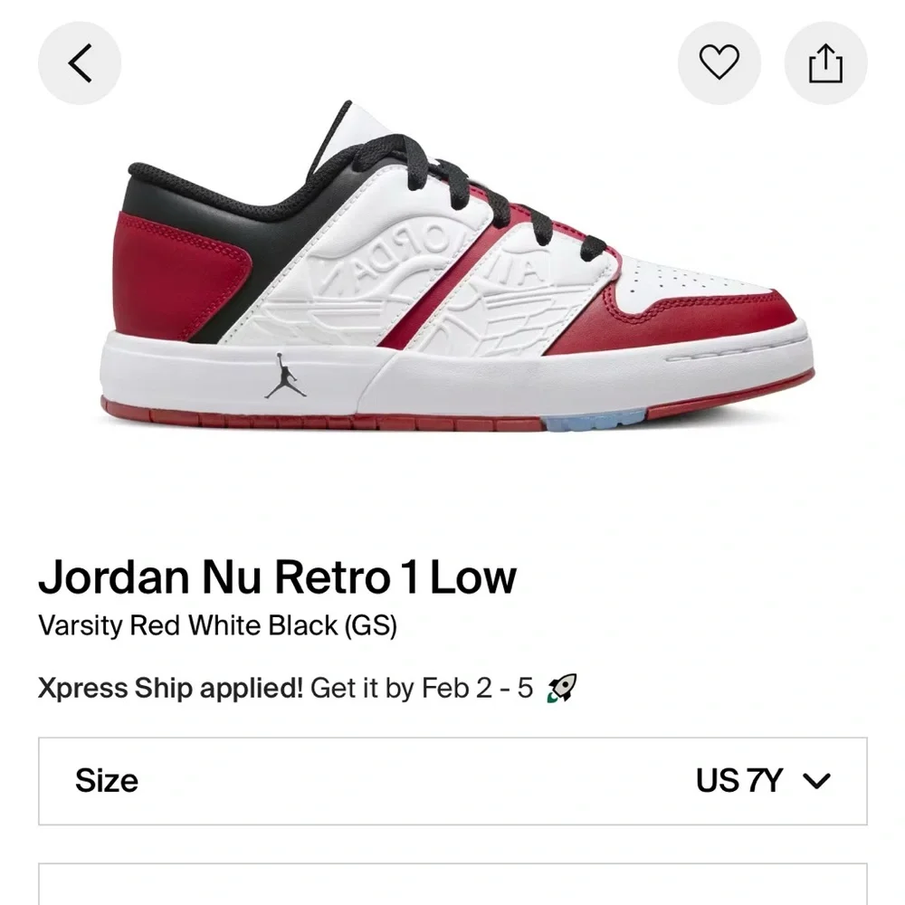 Jordan Nu Retro 1 Low “Varsity Red White Black” Youth Size 7Y - Picture 12 of 12